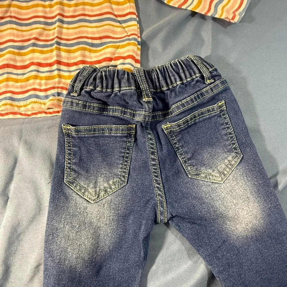 Baby girls stripes and denim pants outfit 12-18 months